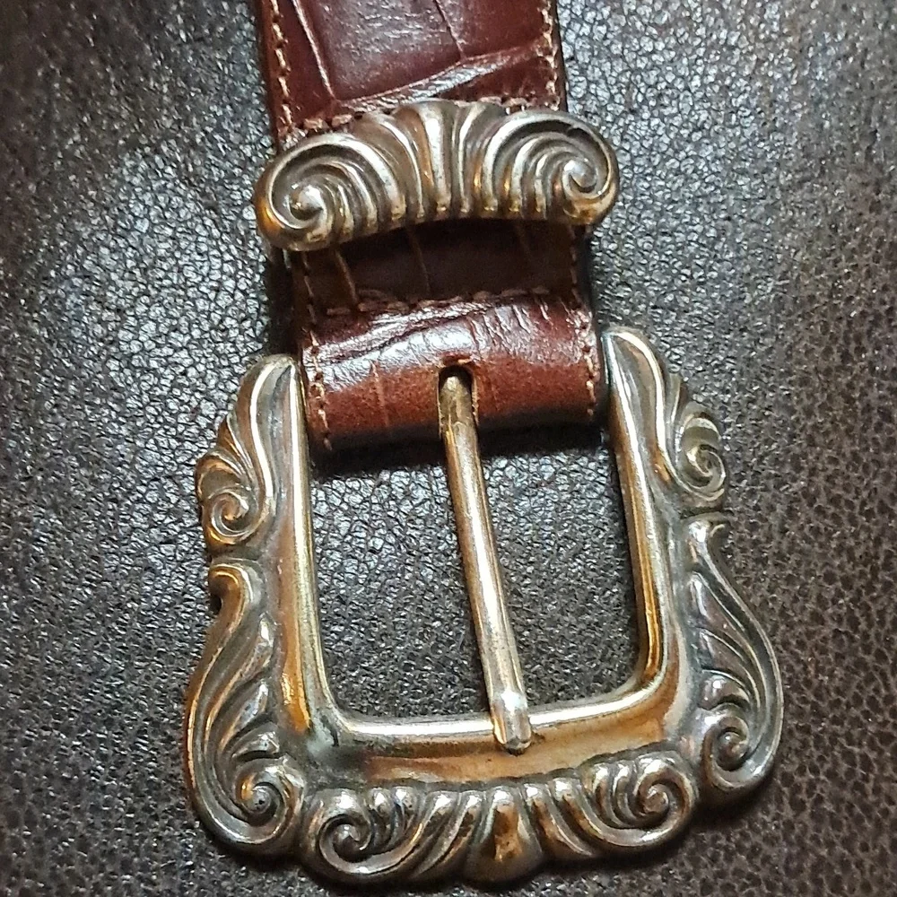 Vintage 90s Brighton Belt Brown & Black Two Tone Leather Silver Buckle Size S